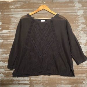 Anthro Meadow Rue Gray Embroidered Blouse Sz L